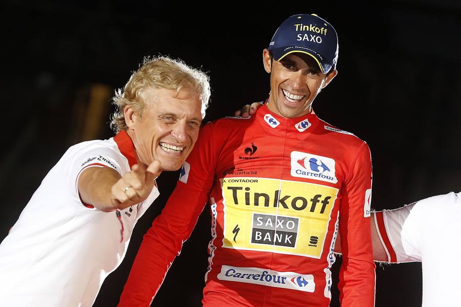 Per il Pistolero, qui con il patron dle team russo Oleg Tinkov, si tratta della terza Vuelta, il sesto grande Giro. Bettini